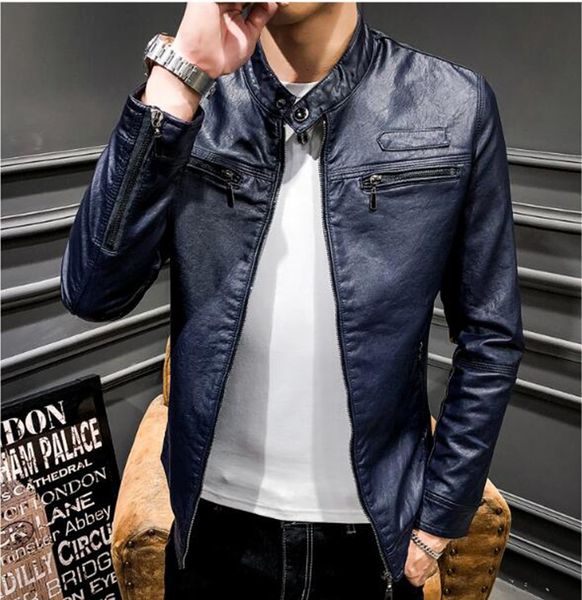 

men's autumn winter korea version of the new boutique fashion personality handsome trend short collar locomotive jacket / m-3xl, Black