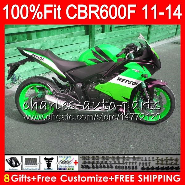 Corpo de injeção para HONDA CBR600 F4i CBR 600 F 2011 2012 2013 2014 115HM.69 CBR600F4i CBR600 F 600F CBR600F 11 12 13 14 Carenagem Repsol verde