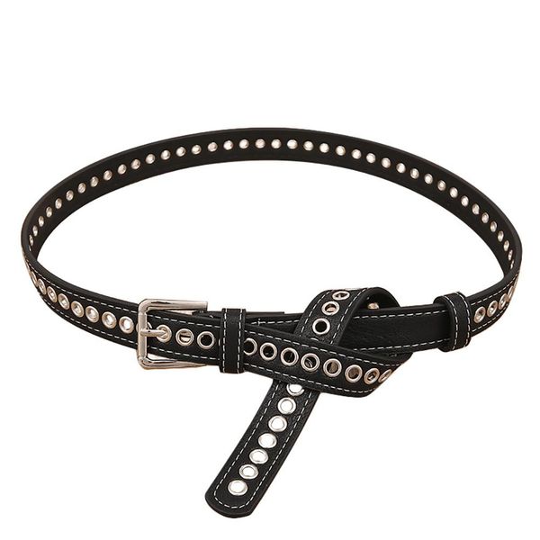 

mrwonder stylish all-match thin waist belt with hollow-out pin buckle for jeans trousers decoration, Black;brown