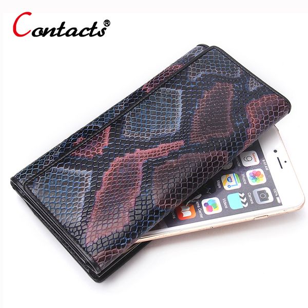 

contact's genuine leather women wallet phone purse female clutch bag ladies coin money bag card holder organizer serpentine top, Red;black