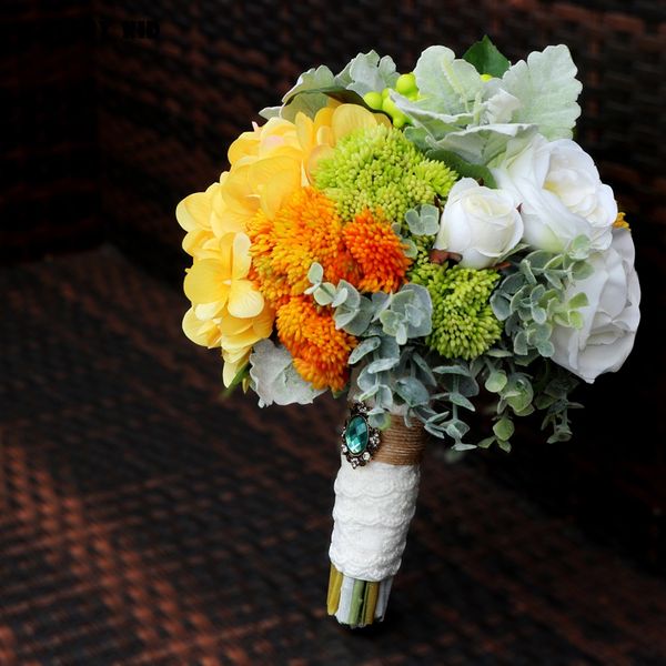 Acheter 100 Hi Q Fleur Artificielle Bouquet De Mariage Haute Simulation Bouquet De Mariée Bouquet De Mariée Jaune Vert Blanc Couleur De 5938 Du