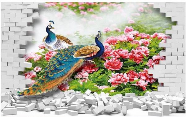 

павлин 3d творческий фон настенная роспись 3d обои 3d обои для тв фон