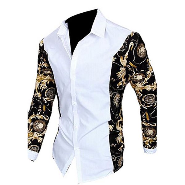 

новый 2018 мужчин цветочный принт кнопка вниз повседневная рубашка с длинным рукавом, White;black