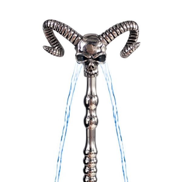AA Designer Sex Toys Unisex 140mm Nuovo design speciale cavo Testa del cranio acqua che scorre in metallo spina del pene bastone catetere dilatatori del suono uretrale giocattoli del sesso maschile Y1892003