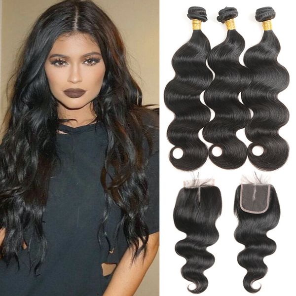Malaysian Body Wave Human Hair 3 Bundles With 4x4 Closure Non Remy