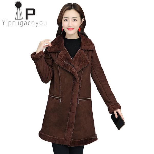 Frauen Koreanische Damen Winter Plusgröße Faux Wildleder Pelz Lambswool Langer Großhandel Mode Warme Jacken Verdicken Mantel F1cKJl