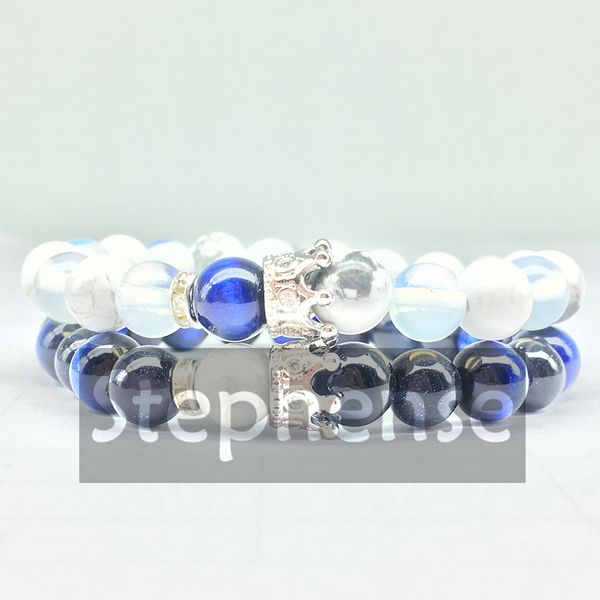 

cz0034 new design 2018 crown bracelet natural blue tiger eye stone men`s bracelet energy stone balance bracelet wholesale, Black