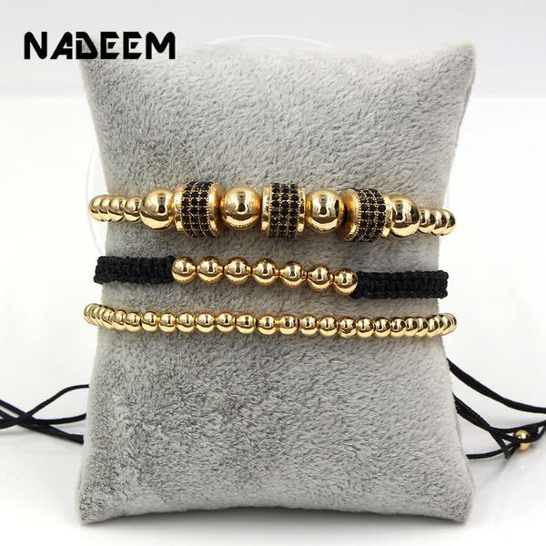 

2019 luxury 3pcs/set cz bracelet sets men women copper beads cz tube charm braiding couple bracelet sets for lovers jewelry gift, Golden;silver
