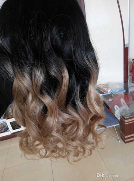 Neu kommen beste menschliche Jungfrau-brasilianische Haar-Spitze-Front-Perücken Ombre T1B270 # natürliche schwarze / blonde Farbe an