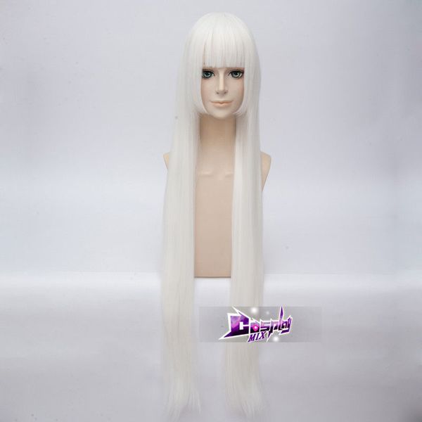 100cm Lolita White Long Straight Anime Cosplay Peruca com Bangs Frete Grátis