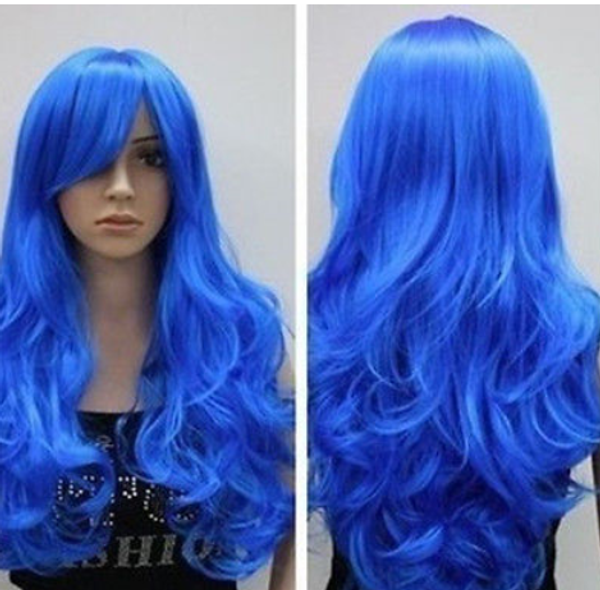 

new beautiful long blue wavy women's cosplay synthetic hair wig/wigs, Black;brown