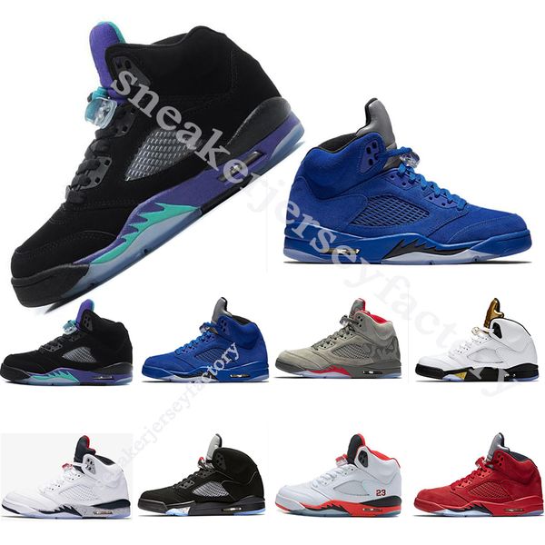 

box] olympic basketball shoes 5 5s black grape blue suede mens athletic shoes red suede white cement space jam oreo og metallic sneakers, White;red