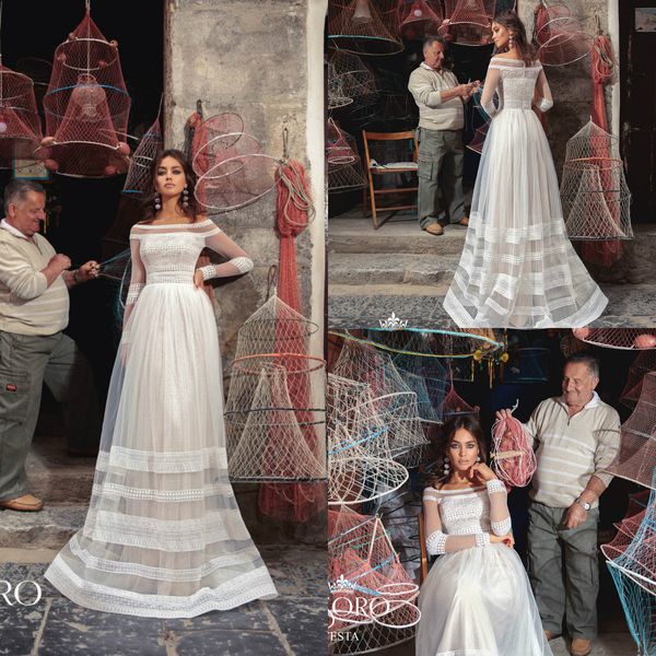 

2019 a line wedding dresses off the shoulder lace appliques floor length winter country bridal gowns long sleeve wedding dress vestido, White