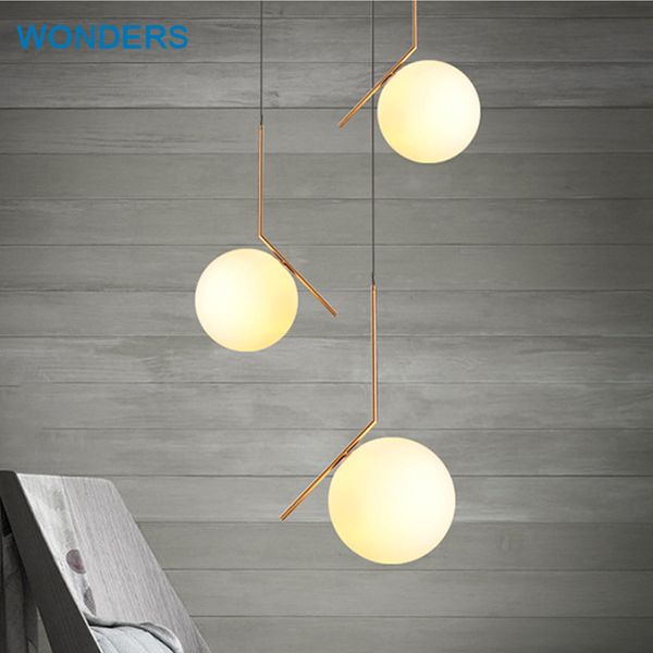 Nordic Modern Glass Pendant Light E14 E27 Led Bulb Elite White Ball Globe Shade Golden Rod Luminaria For Living Room Kitchen Bar Large