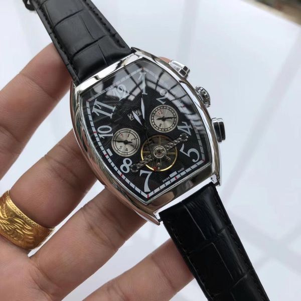 

hight quality watch men fashion watches mechanical automatic wristwatches big numerals dial calendar display leather strap gift, Slivery;brown