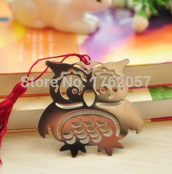 

50pcs owl monolithic metal bookmark with tassel for back to school student's favors exquisite wedding favor and gift