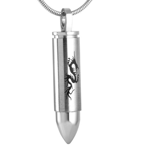 

ijd9114 китай дракон выгравированы флакон духов оптовая кремация ювелирные изделия кулон для человека, 316l нержавеющей стали пуля мемориал, Silver