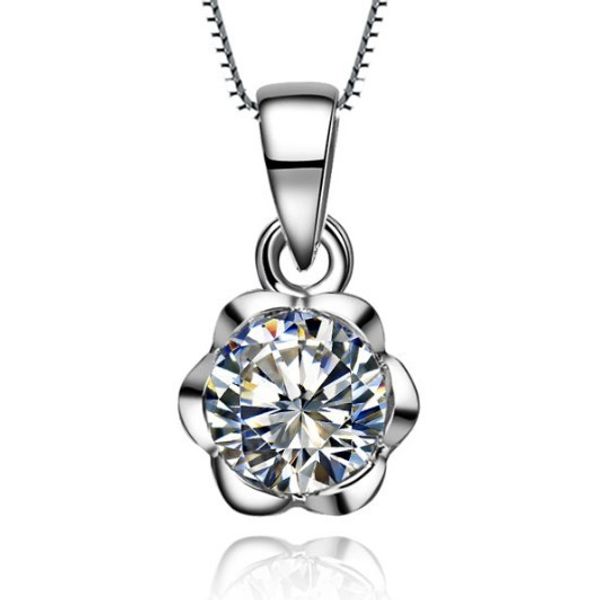 

vintage flower style 1ct round diamond female wedding pendant necklace solid sterling silver with white gold finish last forever