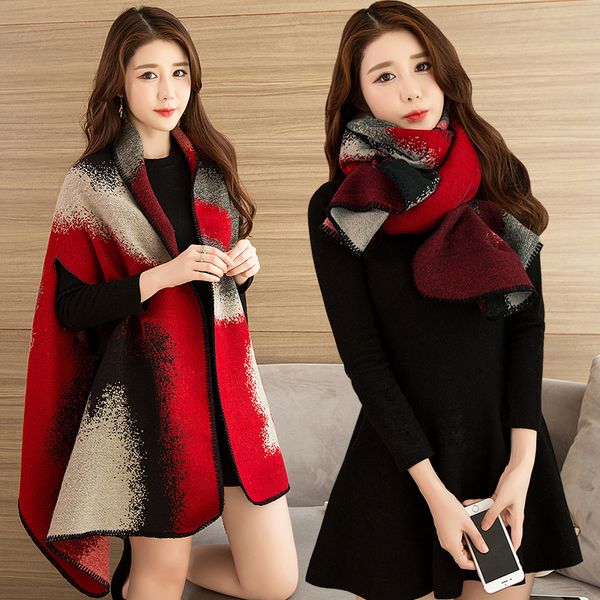 

women wearable poncho scarf cashmere air conditioning cover for ladies blanket scarves shawls all-match warm stoles
