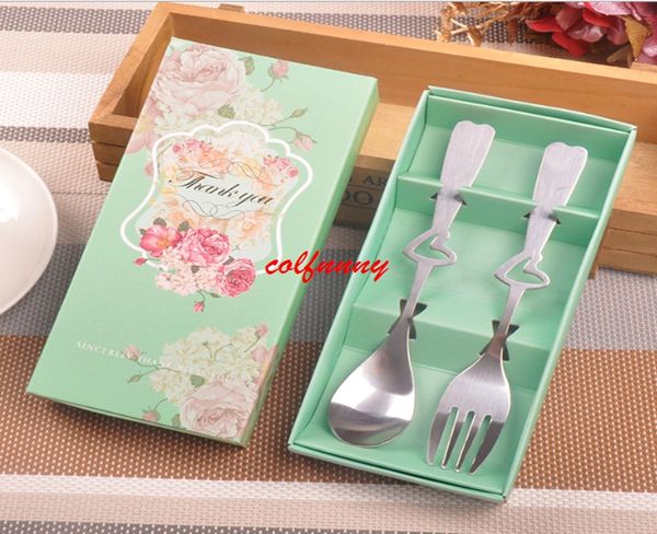 75 set 2 pezzi / set stoviglie in acciaio inox set di stoviglie cuore cucchiaio e forchetta bomboniera regalo souvenir per ospite F052803