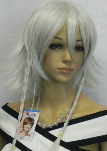 

new unique silver grey white long straight braids cosplay wig, Black