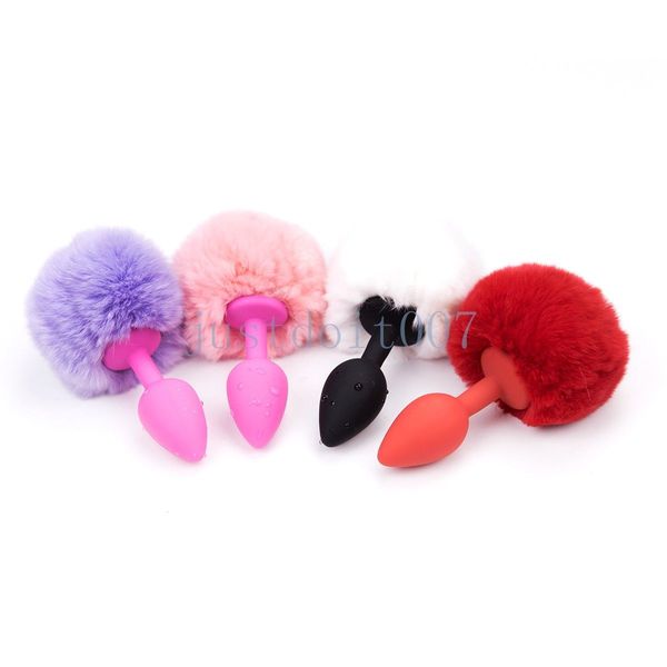 Anal Brinquedos Sexy Fluffy Pele Real Coelho Coelho Cauda Plug Cosplay Silicone Stoppers Butt Toy # R98