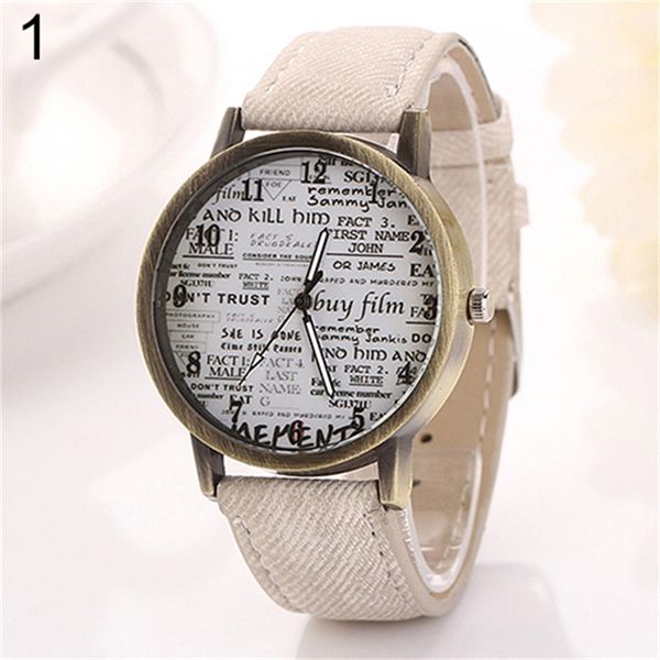 

design men women retro cowboy fabric analog quartz casual wrist watch, Slivery;brown