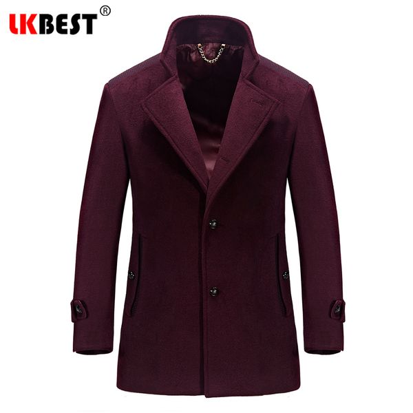 

lknew winter jacket men windproof men wool blend overcoat winter long trench coat keep warm business wool suit 1506, Black