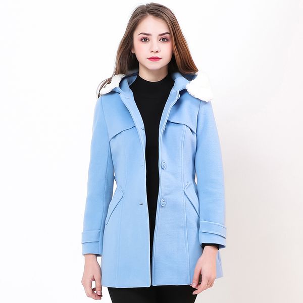 

biboyamall women autumn winter coats jackets warm cotton padded wool blends solid long coat manteau femme, Tan;black