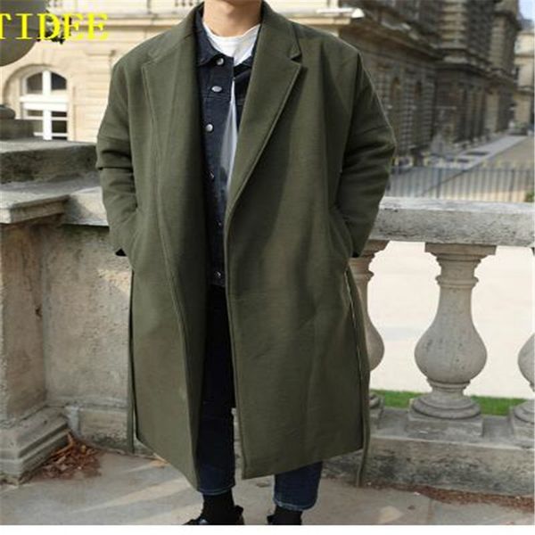 

men's trench coats autumn winter korean fashion coat men oversize drop shoulder long windbreaker thick warm 1.5kg, Tan;black