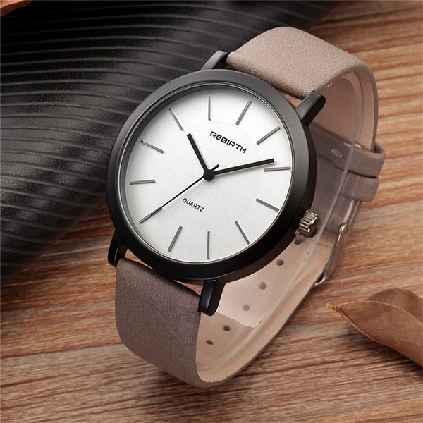 

rebirth brand men women watches lovers mens watches simple leather strap quartz-watch clock sport male relogios femininos 2018, Slivery;brown