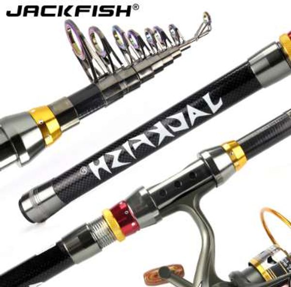 Jackfish 99% Fibra de Carbono Fibra Telescópica Haste de Pesca Telescópica 1.8-3.6m Curto Sea Rods Haste Telescópica Fiação Pessoas De Pesca Girando