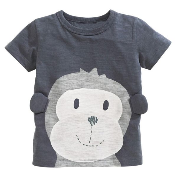

Baby Boys Girls T shirt Short Sleeve O-Neck Cotton Tees Kids Summer Gray Clothes Character Cute monkey