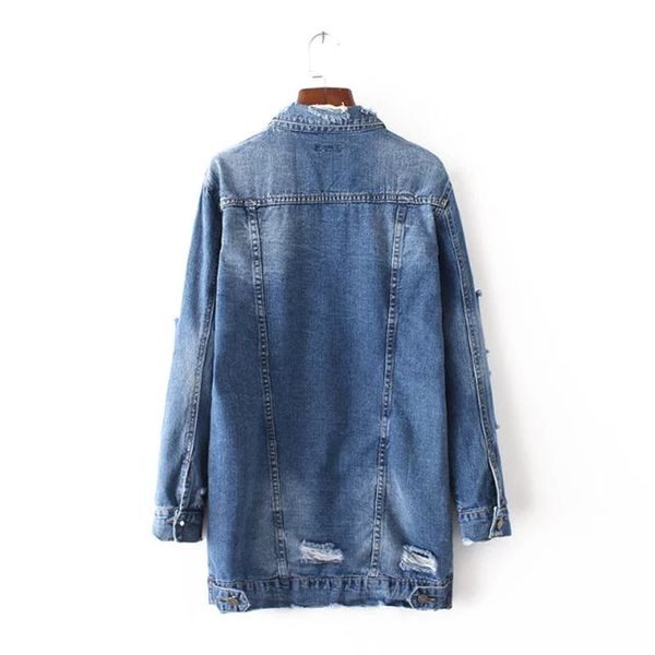 

Regular Denim Jackets Women Hole Boyfriend Style Long Sleeve Vintage Jean Jacket Denim Loose Spring Autumn Denim Coat Casual Jean