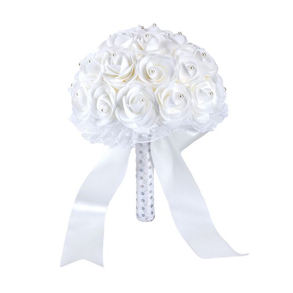 Rosa Hochzeitsstrauß Bunte Hochzeitsaccessoires Weiße künstliche Brautjungfernblume Perlen Perlen Braut mit Blumen CPA1582922988