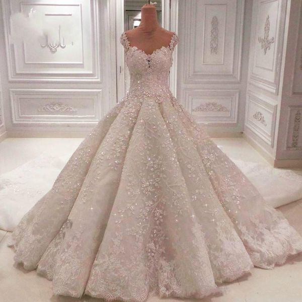 

gorgeous plus size wedding dresses luxury beads sequins lace appliques sweetheart wedding gowns arabia vestido de novia bridal gown, White
