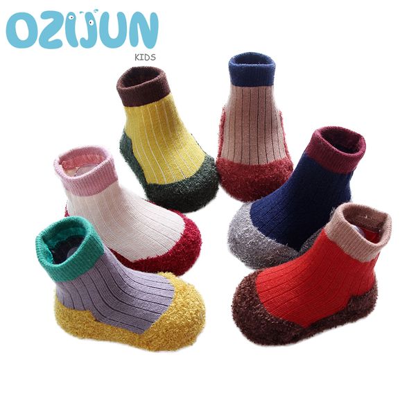 

3 pairs/lot 0-12/12-24m winter fashion baby girl boy cotton socks coral fleece soles toddler newborn warm socks infant crew, Pink;yellow