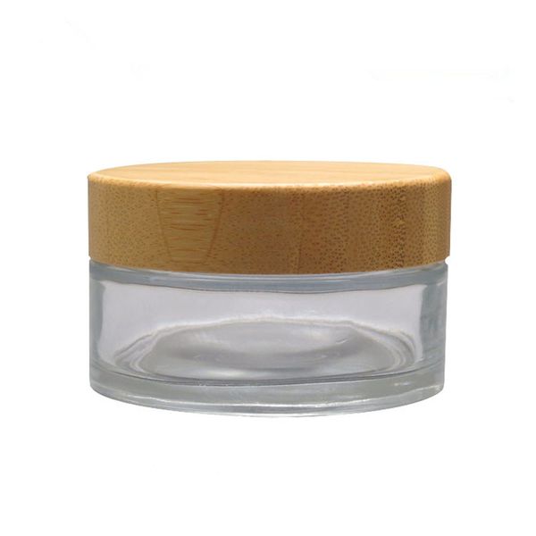 

100g refillable clear glass cosmetics bottles with bamboo lid special bamboo empty glass cosmetic container cream jar f1037