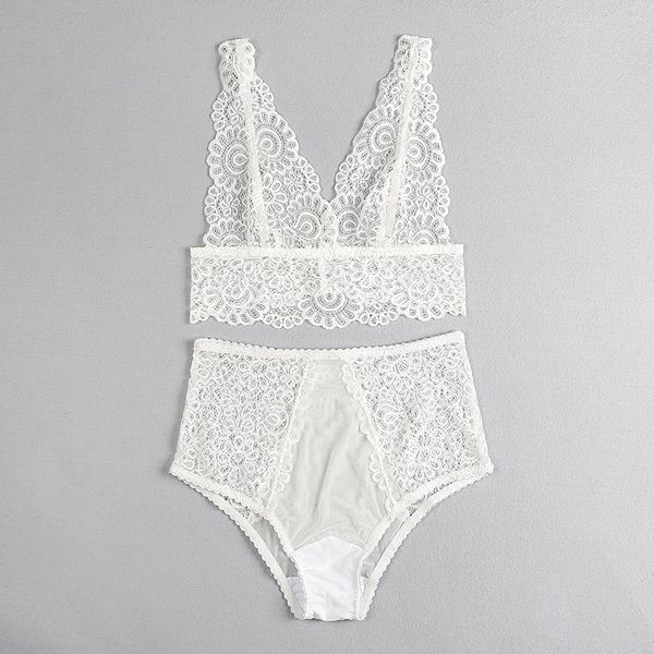

underwear europe and the united states 2018 products deep v erotic lace stitching ladies underwear set, Black