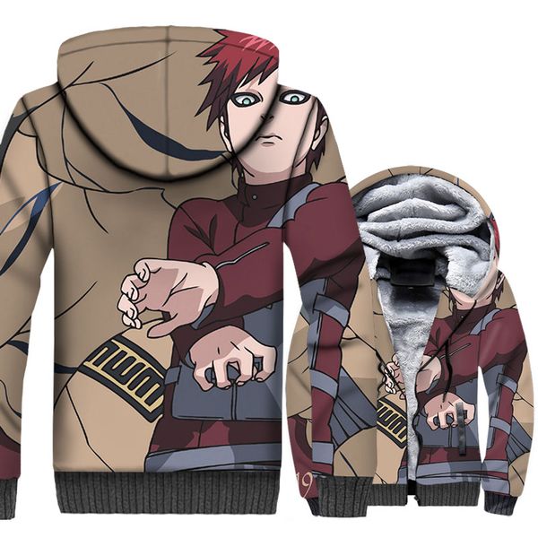 

uzumaki naruto gaara print anime hoodies men 2018 new style 3d hoodie autumn winter warm fleece jackets for fans brand clothing, Black;brown