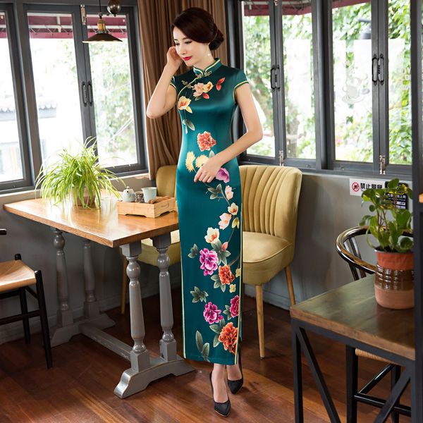 

new traditional chinese dress handmade button flower cheongsam green long qipao slim mandarin collar cheongsams -3xl, Red