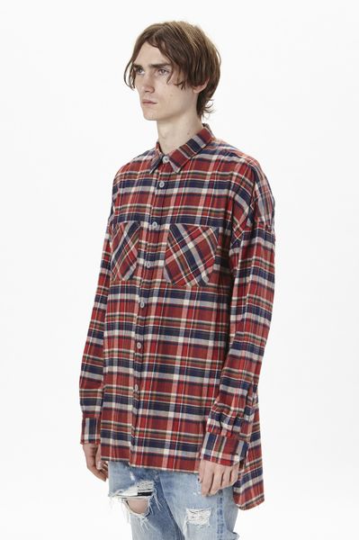 

Mens Designer Shirts Fear Of God Plaid Shirts FOG Flannel Yellow Red Shirt Kanye West High Street Wear
