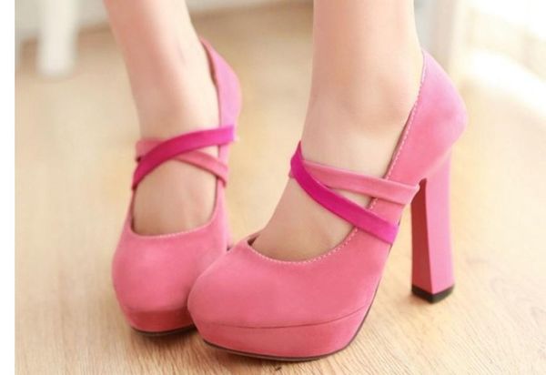 

send 2018 spring korean new style women's shoes waterproof table high heels coarse heel shallow mouth single shoes, Black
