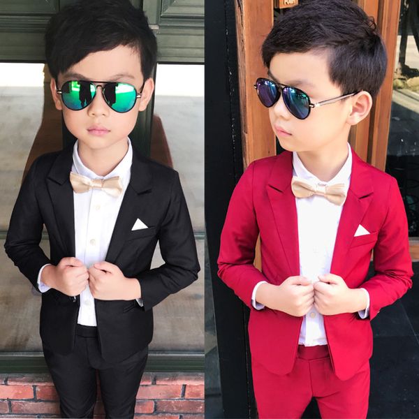 

wedding boy dress blazer pant child suit color red and black, gentle slim baby boy costume school performance kid suit, White