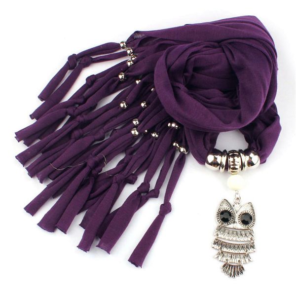 

Female Necklace Scarves for Women Lady Fashion Owl Pendant Jewelry Tassels Girl's Polyester Cotton Scarf Shawl Wrap HIgh Quality