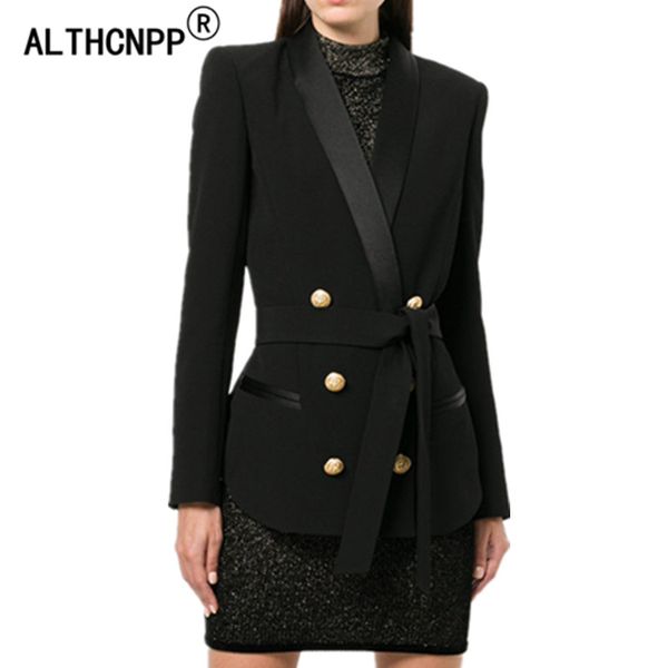 

original design women blazers and jackets 2018 autumn winter fashion double breasted metal buttons slim was thin blazer feminino, White;black