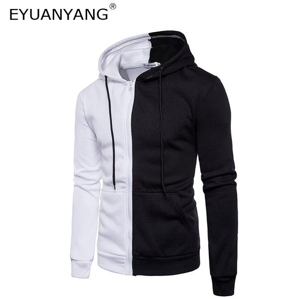 

eyuanyang brand men hoodies autumn male long sleeve hoodie two-color stitching sweatshirt men personality hoodies slim tracksuit, Black