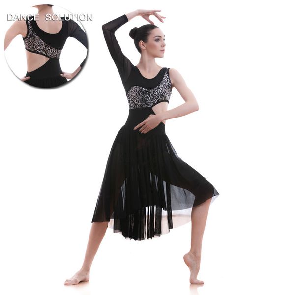 

black lyrical and contemporary dance costume long ballet dress 18589, Black;red