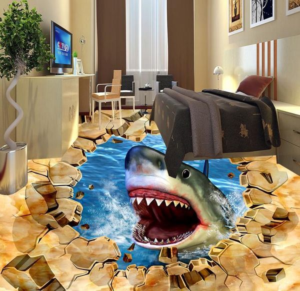 foto mural papel de parede tubarões água tridimensional 3D pintura 3D mapa personalizado papel de parede para paredes