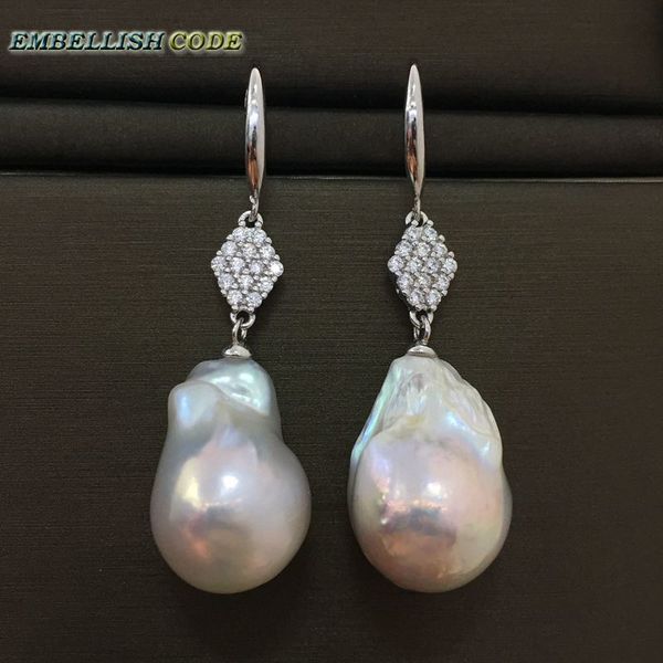 

selling baroque pearls hook zircon style dangle earrings white fire ball tissue nucleated freshwater pearl 925 silver for women c18111901, Golden